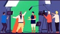 Shooting movie. Filmmaking production, cinema director and operator. TV show making, casting actors vector illustration