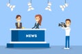 Shooting news show in the studio. Newscaster Royalty Free Stock Photo