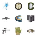 Shooting paintball icons set, cartoon style