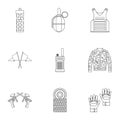 Shooting paintball icons set, outline style