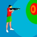 Shooting Player Summer Games. 3D Isometric Shooter Athlete. Sporting Championship International Shooting Competition. Sport Royalty Free Stock Photo