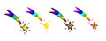 Shooting rainbow stars icon. Rainbow comet tail or star trail. Christmas star. Dream and success.