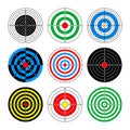 Shooting range paper targets. Round target with divisions, marks and numbers. Archery, gun shooting practise and Royalty Free Stock Photo