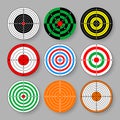 Shooting range paper targets. Round target with divisions, marks and numbers. Archery, gun shooting practise and Royalty Free Stock Photo