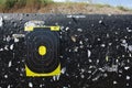 Shooting range target with bullet holes at a gun range Royalty Free Stock Photo