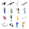 Shooting sport icons set, isometric style