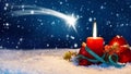 Shooting star Christmas background with candles Royalty Free Stock Photo