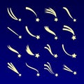 Shooting star, comet silhouettes vector icons isolated on dark blue background Royalty Free Stock Photo