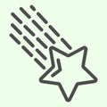 Shooting star line icon. Falling meteor star with tale in outer space outline style pictogram on white background