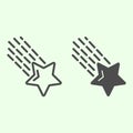 Shooting star line and solid icon. Falling meteor star with tale in outer space outline style pictogram on white