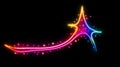 A shooting star made of neon tubes shining colorfully on an isolated black background with copy space. Royalty Free Stock Photo