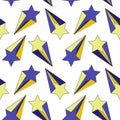 Shooting stars blue yellow seamless patternfor fun kids home party textile design star with tail