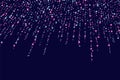 Shooting stars confetti, fireworks. Blue metallic, pink metallic on a dark blue background. Festive background. Abstract Royalty Free Stock Photo