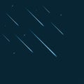 Shooting stars. Falling meteorite or comet with glowing light. Galaxy sky background. Vector.