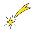 Shooting stars icon. Comet tail or star trail. Christmas yellow star. Dream and success.