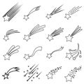 Shooting stars icon vector set. Comet tail or star trail illustration sign collection.