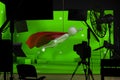 Shooting in studio with a green background