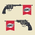 Shooting toy gun pistol with bang flag vector icon Royalty Free Stock Photo
