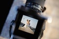 Shooting a wedding with an oldschool camera Royalty Free Stock Photo