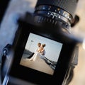 Shooting a wedding with an oldschool camera Royalty Free Stock Photo