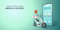 Digital Online healthcare transport Doctor Delivery Icon on Scooter with phone