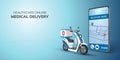 Digital Online healthcare transport Doctor Delivery Icon on Scooter with phone