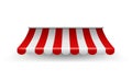 Shop awning. Shopping striped tent for market grocery or restaurant, vector realistic red store roof