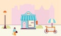 shop girl ice cream shopping pink blue Royalty Free Stock Photo