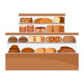 Shop of bread products. Counter. Vector flat illustration