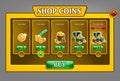 Shop coins panel, game asset with coins icons.