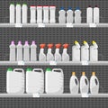 Shop counter or stall with detergents and cleaning supplies