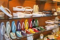 Shop display with colorful Geta -  traditional Japanese footwear that resemble clogs and flip-flops. Royalty Free Stock Photo