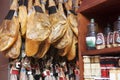 Shop display and jamon Royalty Free Stock Photo