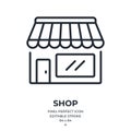 Shop editable stroke outline icon isolated on white background flat vector illustration. Pixel perfect. 64 x 64 Royalty Free Stock Photo