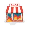 Shop in a fire. Burning store. Flame in store.