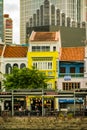 Shop houses along Boat Quay, Singapore River, are a part of Singapore\'s colonial history. Royalty Free Stock Photo