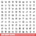 100 shop icons set, outline style Royalty Free Stock Photo