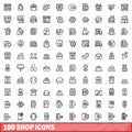 100 shop icons set, outline style Royalty Free Stock Photo