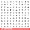 100 shop icons set, outline style Royalty Free Stock Photo