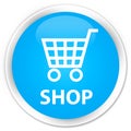 Shop premium cyan blue round button Royalty Free Stock Photo