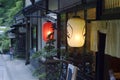 Shop with lanterns in Kibune, Japan Royalty Free Stock Photo