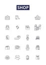 Shop line vector icons and signs. Boutique, Market, Purchase, Sell, Trade, Trade-in, Shop, Retail outline vector