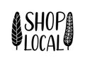 SHOP LOCAL hand drawn text and doodles badges, logo, icons.