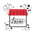 Shop local in store with bags hearts and stars vector design