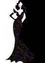 Shop logo fashion woman, brunette silhouette diva. Company logo design, Beautiful cover girl retro in black dress Royalty Free Stock Photo