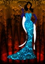 Shop logo fashion woman, brunette silhouette diva. Company logo design, Beautiful cover girl retro in damask dress