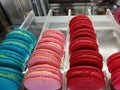 CloseÃ¢â¬â¹upÃ¢â¬â¹ ofÃ¢â¬â¹ macaroons many colors in glass cabinetÃ¢â¬â¹ atÃ¢â¬â¹ coffeeÃ¢â¬â¹ shop.Ã¢â¬â¹Colorful macarons at shop. Royalty Free Stock Photo