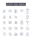 Shop and meal line icons collection. hop, Store, Boutique, Market, Emporium, Outlet, Establishment vector and linear Royalty Free Stock Photo