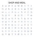 Shop and meal outline icons collection. shop, meal, restaurant, bistro, cafe, diner, brasserie vector illustration set