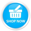 Shop now premium cyan blue round button Royalty Free Stock Photo